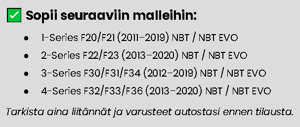 BMW 1/2/3/4 F-sarjan Carplay/Android näyttö