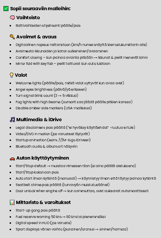 BMW Bimmercode koodaukset