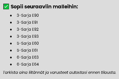 BMW E6X ja E9X Carplay/Android näyttö (CCC&CIC)