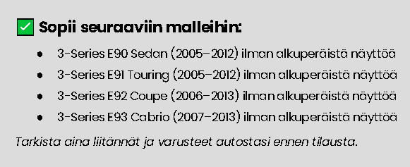 BMW E9X-sarjan Carplay/Android näyttö