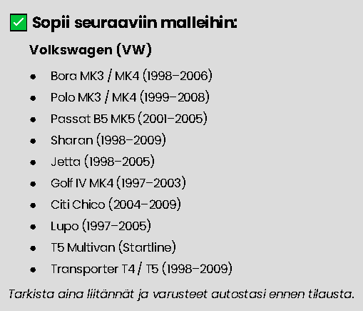 VW/Seat/Skoda Carplay/Android näyttö (vanhemmat mallit)