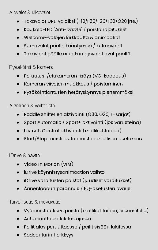 Laajempi BMW ohjelmointi